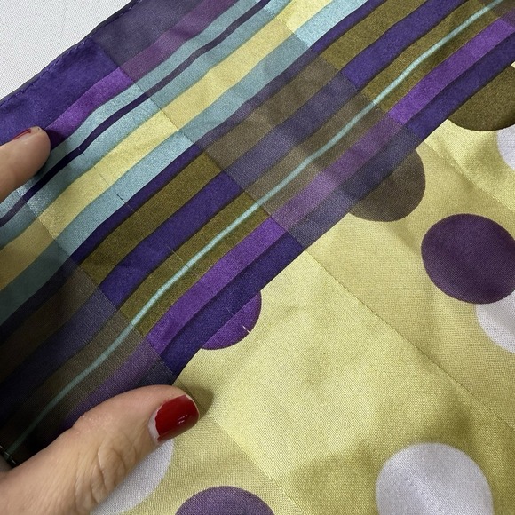 Cejon Polyester Yellow Purple Polka Dot Stripe Lightweight Rectangle Scarf Twee - Picture 2 of 8
